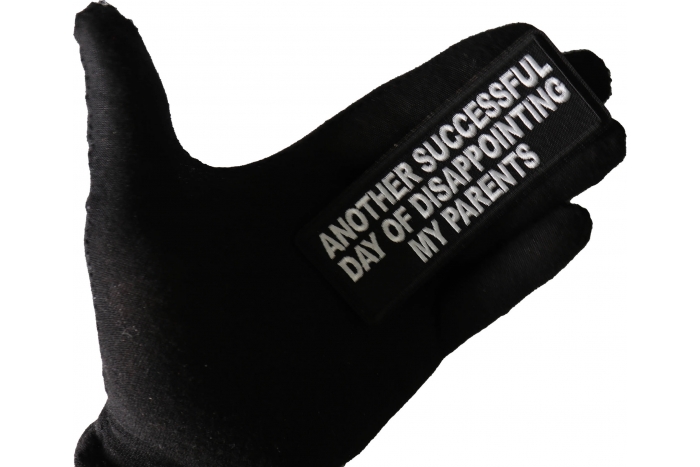 Another Successful Day of Disappointing My Parents Patch, Funny Saying Patches, Sew or Iron on Patch shown on hand for size comparison