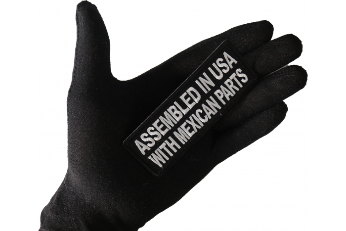 Assembled in USA with Mexican Parts Patch, Funny Saying Patches, Sew or Iron on Patch shown on hand for size comparison