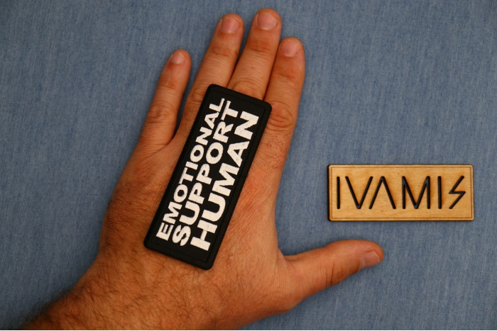 Emotional Support Human Patch, Funny Saying Patches, Sew or Iron on Patch shown on hand for size comparison