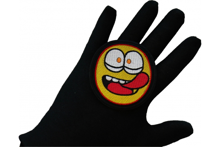 Funny Iron on Patch shown on hand for size comparison