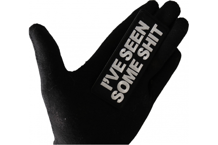 I've Seen Some Shit Patch, Funny Patches for Adults shown on hand for size comparison