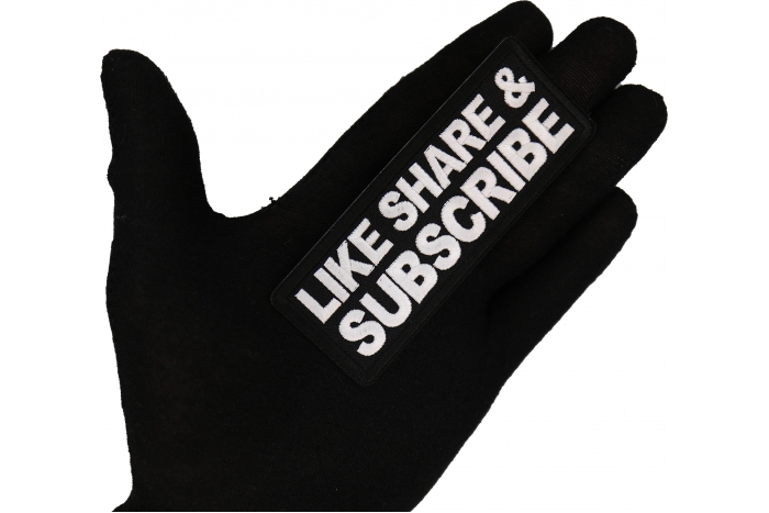 Like Share Subscribe Patch, Funny Saying Patches, Sew or Iron on Patch shown on hand for size comparison