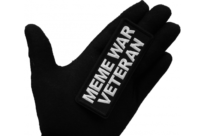 Meme War Veteran Patch, Funny Saying Patches, Sew or Iron on Patch shown on hand for size comparison