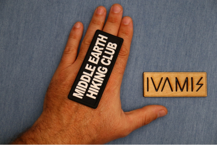 Middle Earth Hiking Club Patch, Funny Saying Patches, Sew or Iron on Patch shown on hand for size comparison