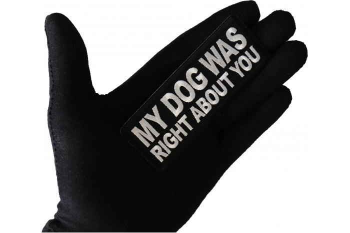 My Dog Was Right About You Patch, Funny Saying Patches, Sew or Iron on Patch shown on hand for size comparison