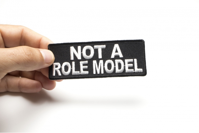 Not A Role Model Funny Patch shown on hand for size comparison