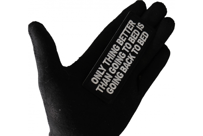 Only Thing Better than Going to bed is going back to bed Patch, Funny Saying Patches shown on hand for size comparison