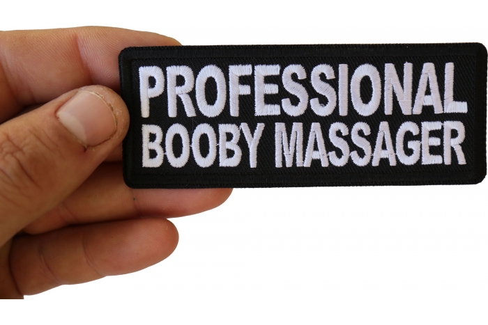 Professional Booby Massager Patch, Funny Saying Patches, Sew or Iron on Patch shown on hand for size comparison