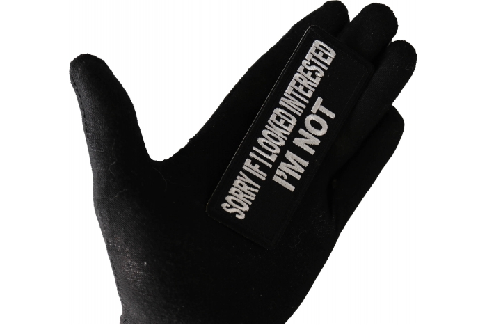 Sorry If I looked interested I'm Not Patch, Funny Saying Patches shown on hand for size comparison