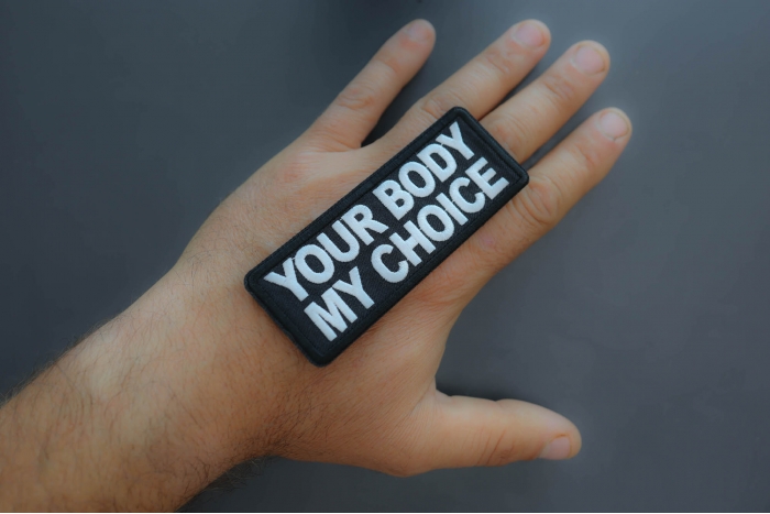 Your Body my Choice Patch shown on hand for size comparison