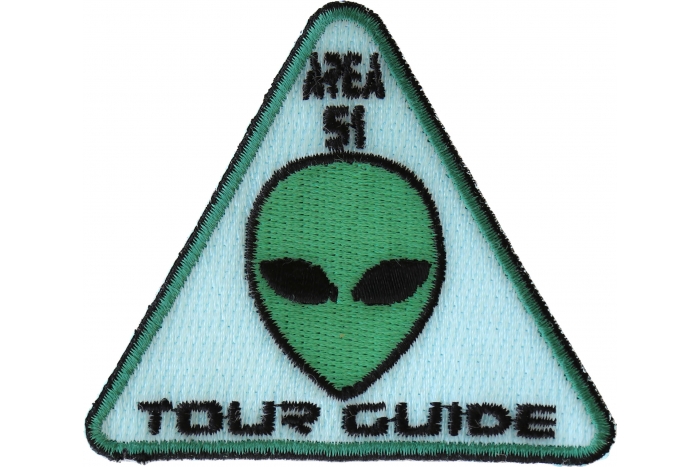 Area 51 Tour Guide Funny Iron on Patch Alien Head
