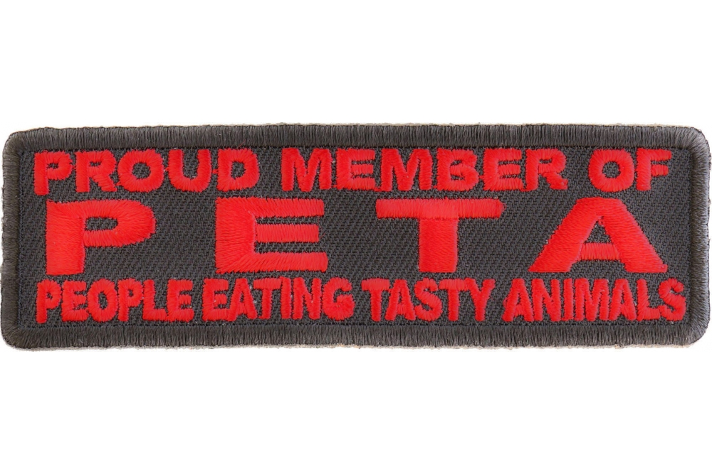 Funny PETA Patch -People Eating Tasty Animals | Embroidered Patches by Ivamis Patches Funny PETA Patch -People Eating Tasty Animals | Embroidered Patches by Ivamis Patches