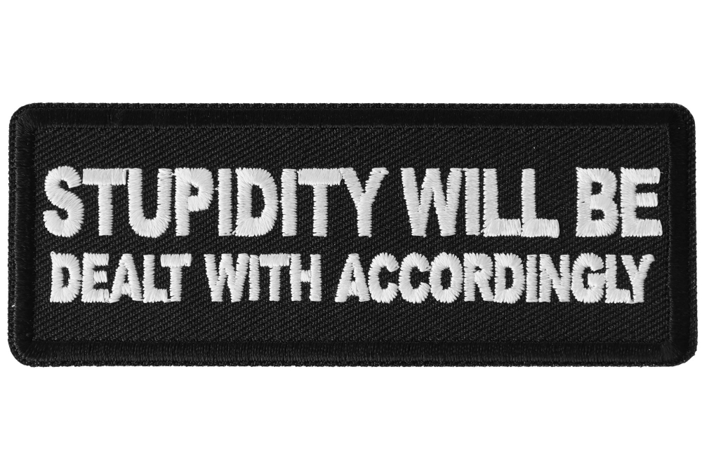 Stupidity will be Dealt with Accordingly Funny Iron on Patch
