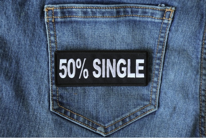 50 Percent Single Funny Iron on Patch shown on jeans
