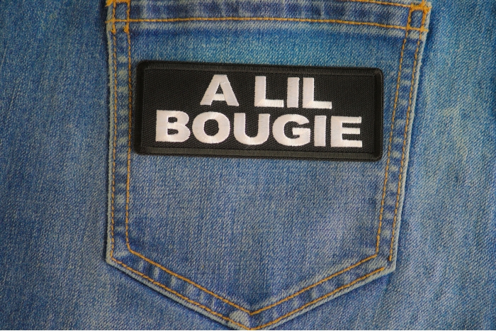 A Lil Bougie Patch shown on jeans
