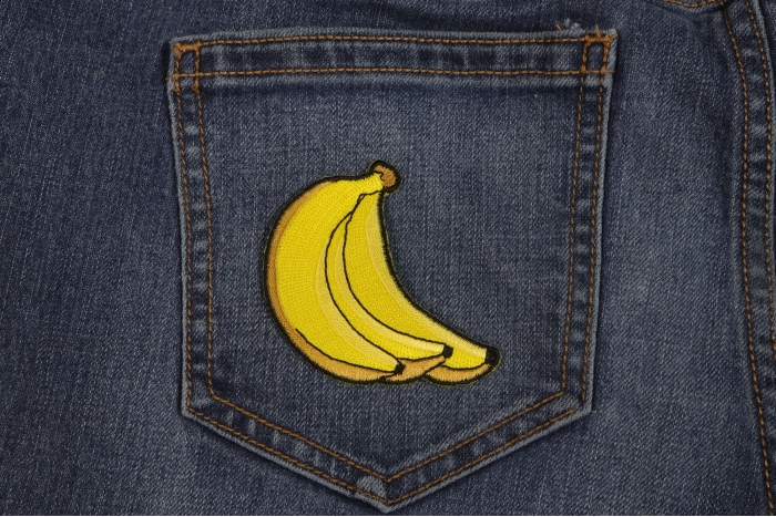 Bananas Funny Iron on Patch shown on jeans
