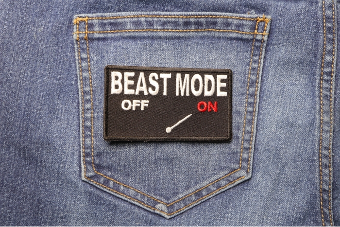 Beast Mode Mode On Funny Iron on Patch shown on jeans