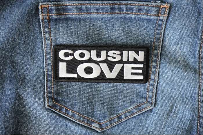 Cousin Love Patch shown on jeans