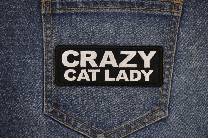 Crazy Cat Lady Patch shown on jeans