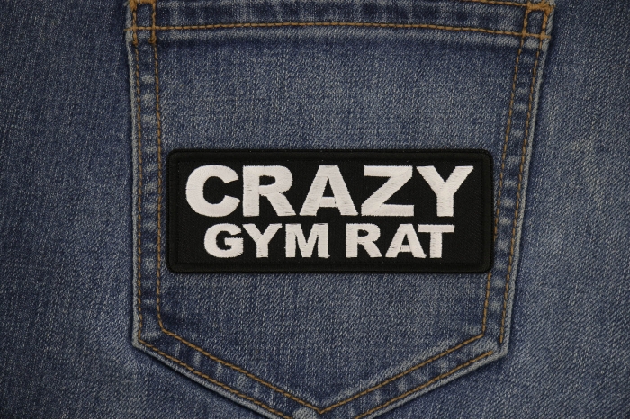 Crazy Gym Rat Patch shown on jeans