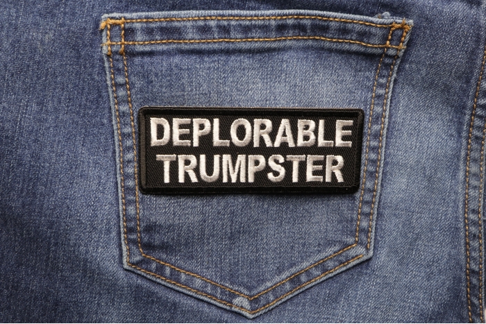 Deplorable Trumpster Patch shown on jeans