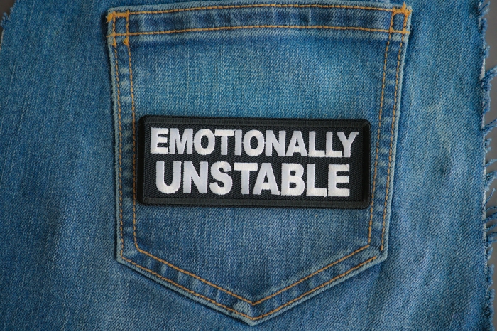 Emotionally Unstable Patch shown on jeans