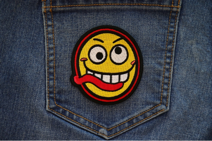 Funny Face Iron on Patch shown on jeans