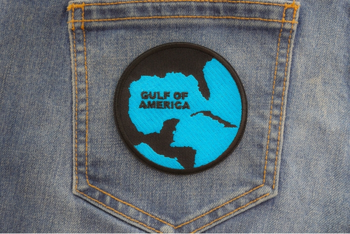 Gulf of America Patch shown on jeans