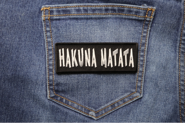 Hakuna Matata Funny Iron on Patch shown on jeans