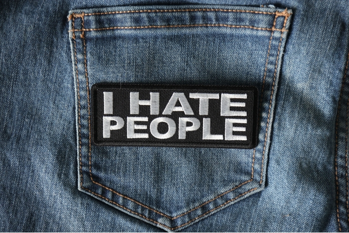 I Hate People Funny Iron on Patch shown on jeans