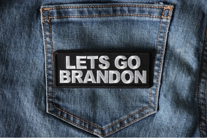 Lets Go Brandon Patch shown on jeans