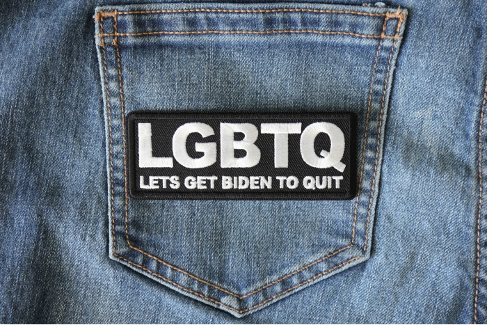 LGBTQ Lets Get Biden to Quit Funny Patch shown on jeans