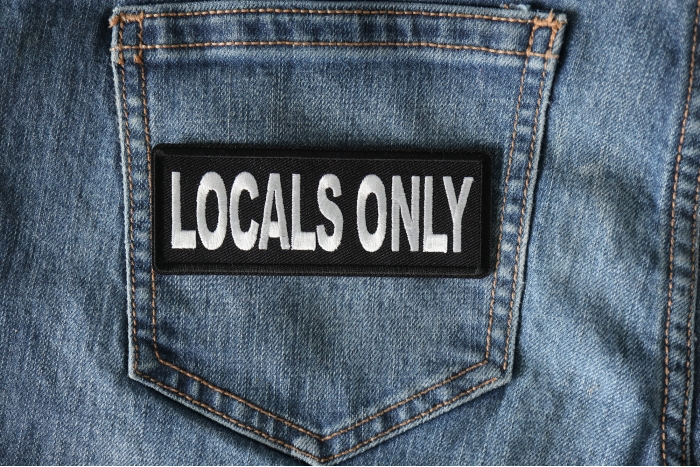 Locals Only Funny Iron on Patch shown on jeans