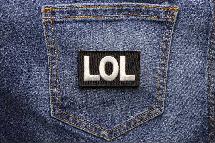 Lol Funny Iron on Patch shown on jeans