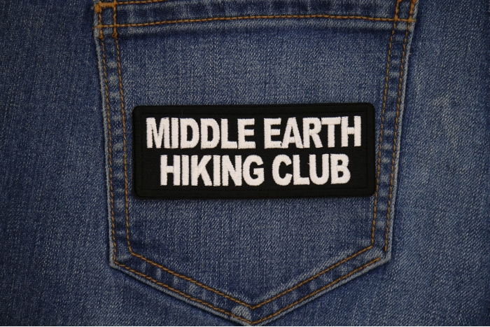 Middle Earth Hiking Club Patch shown on jeans