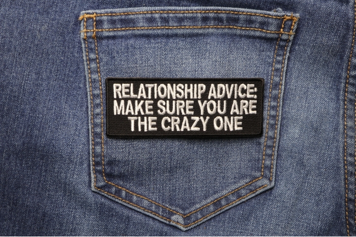 Relationship Advice Funny Iron on Patch shown on jeans