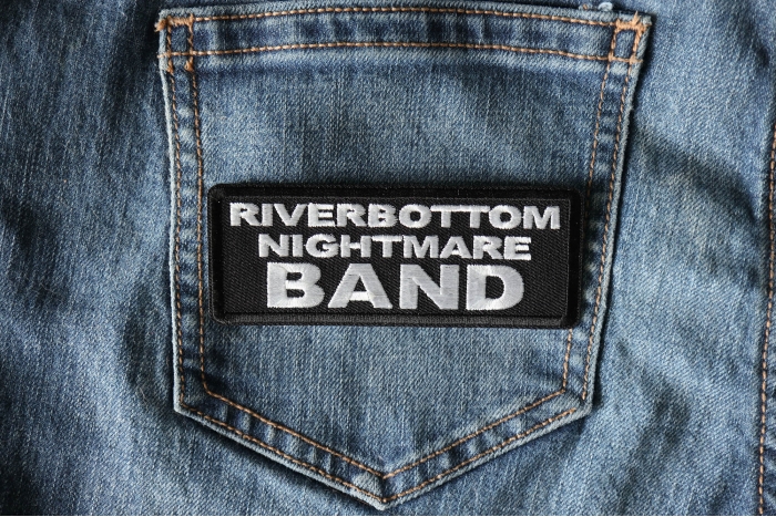 Riverbottom Nightmare Band Funny Iron on Patch shown on jeans