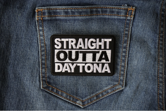 Straight Outta Daytona Patch shown on jeans