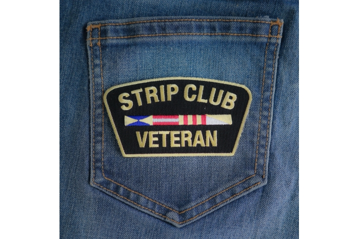Strip Club Veteran Patch shown on jeans