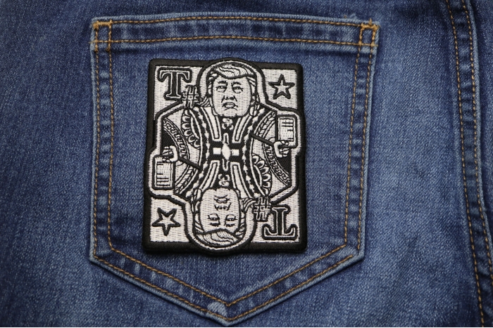 Trump Card Funny Iron on Patch Mr Twitter shown on jeans