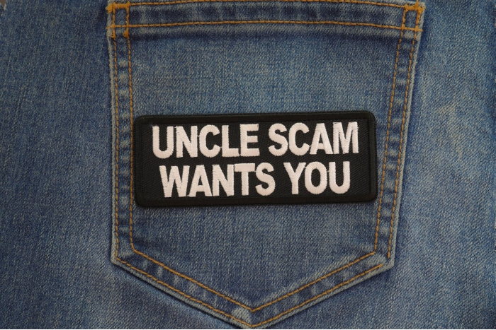 Uncle Scam Wants You Patch shown on jeans