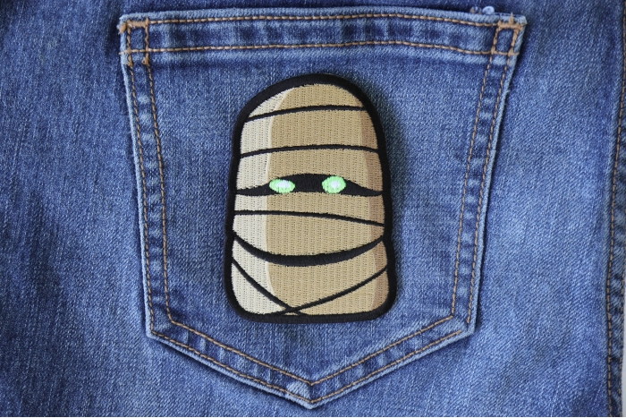 Wacky Mummy Iron on Funny Iron on Patch shown on jeans