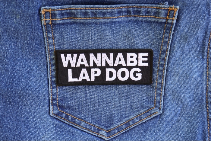 Wannabe Lap Dog Patch shown on jeans