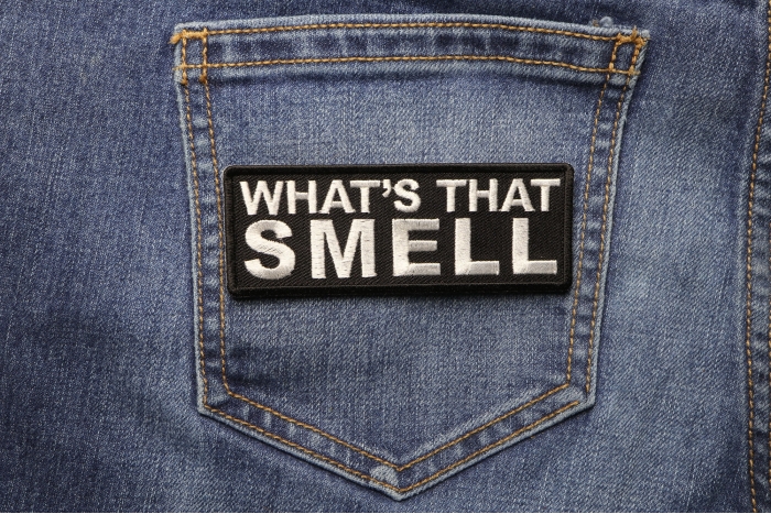 What's That Smell Patch shown on jeans
