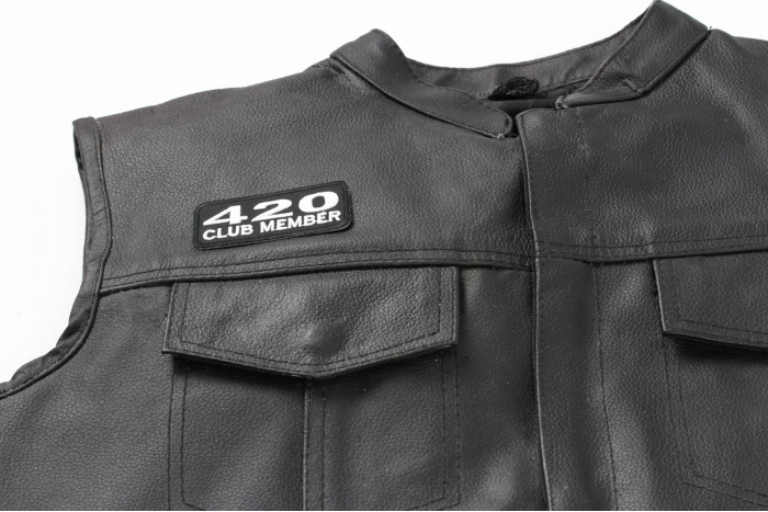 420 Club Member Patch, Funny Patches for Adults shown on leather vest