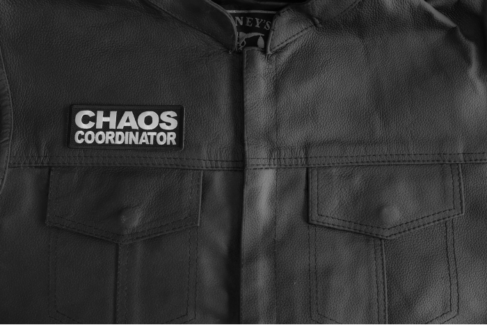 Chaos Coordinator Patch shown on leather vest