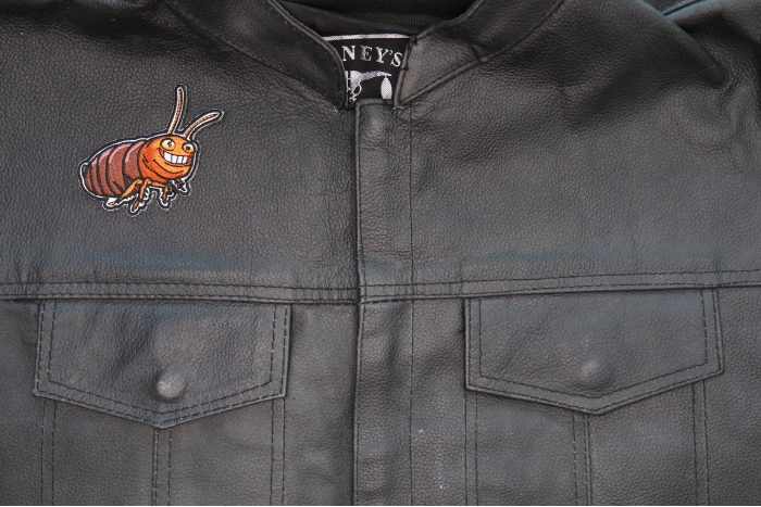 Cockroach Patch shown on leather vest