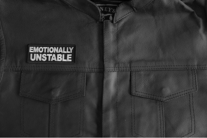 Emotionally Unstable Patch shown on leather vest