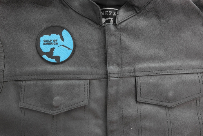 Gulf of America Patch shown on leather vest