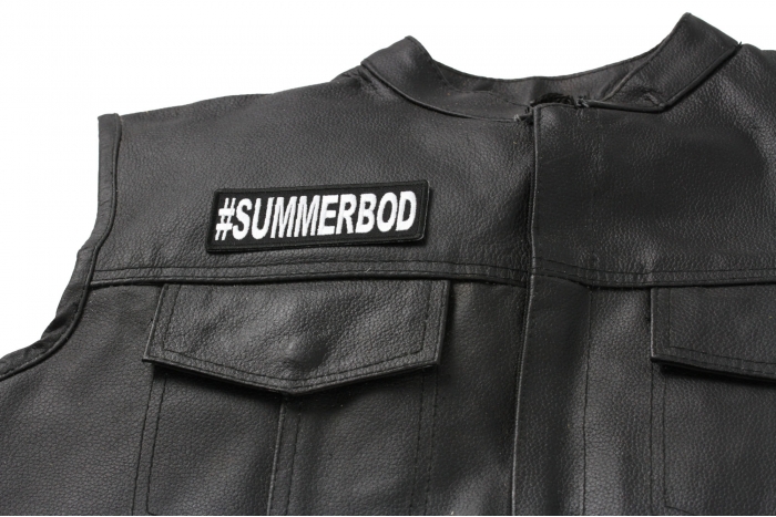 Hashtag Summerbod Patch, Funny Saying Patches shown on leather vest